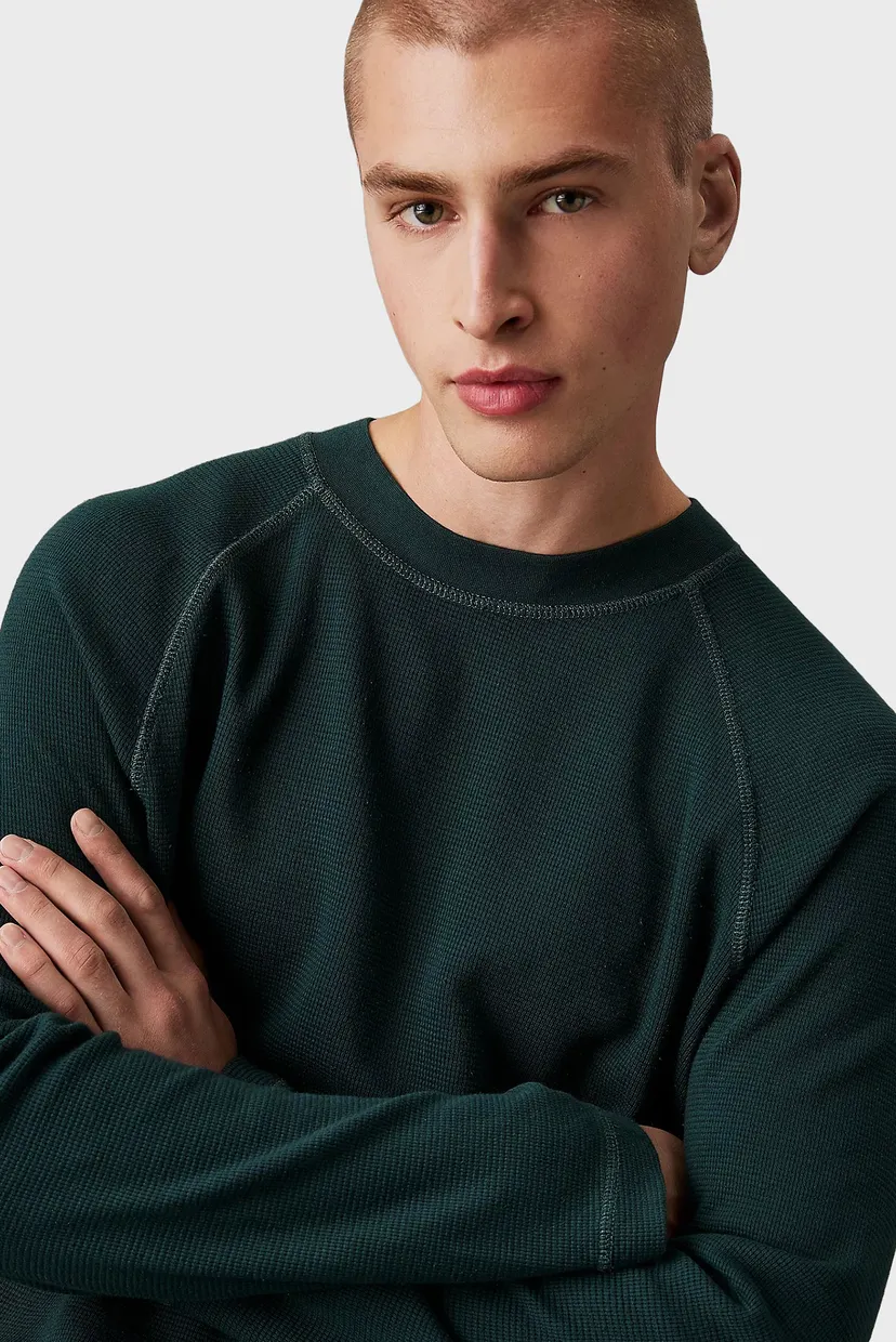 Мужской зеленый лонгслив WASHED WOVEN LABEL WAFFLE RAGLAN 4