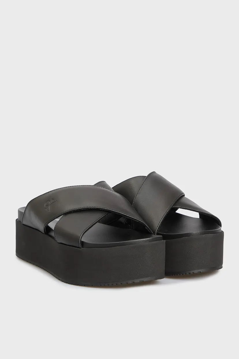 Женские черные кожаные мюли FLATFORM CROSS 3