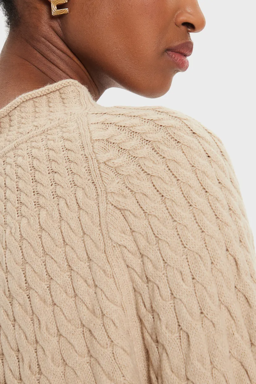Женский бежевый шерстяной свитер WOOL BLEND CABLE MOCK-NK SWT 5