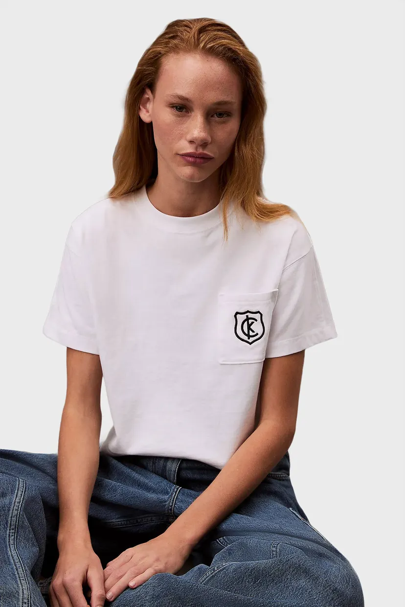 Жіноча біла футболка BOXY CK CREST CROP POCKET 4