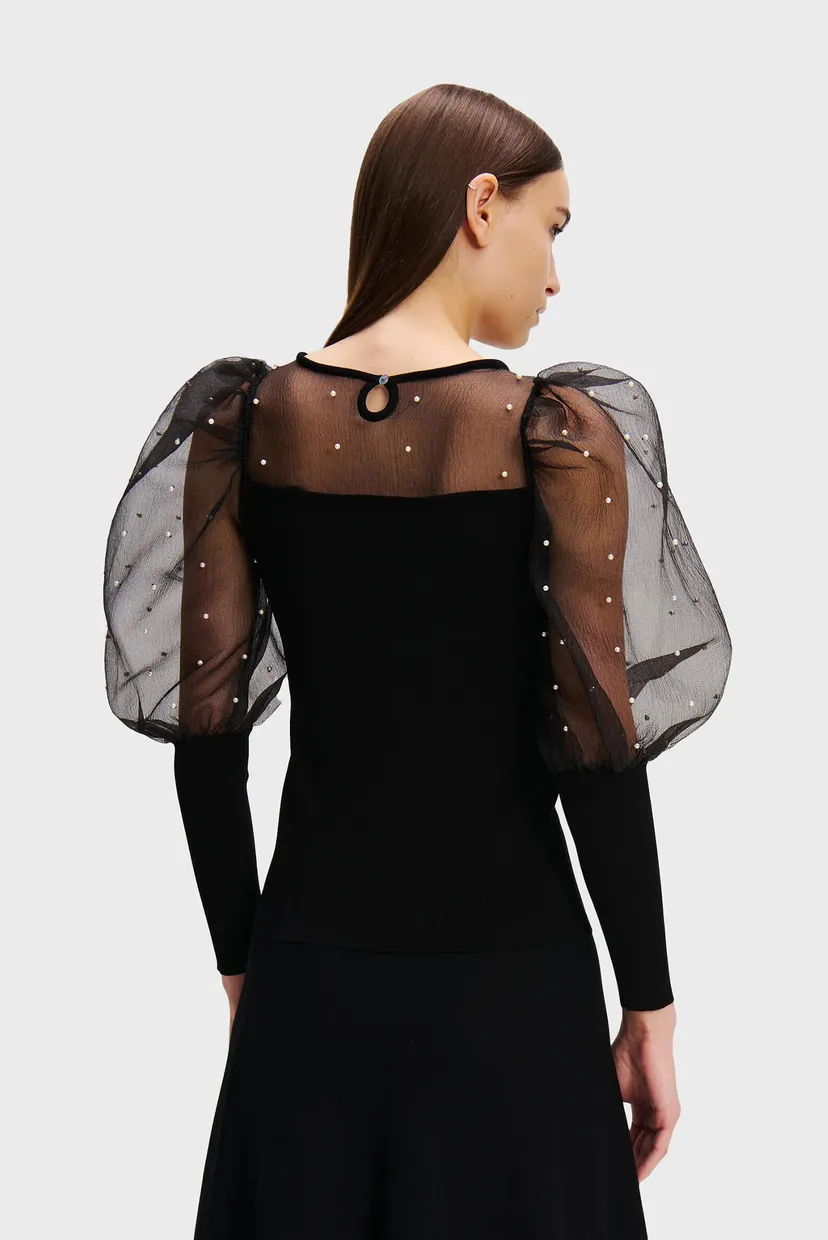 Жіноча чорна блуза PEARL PUFF SLEEVE 3