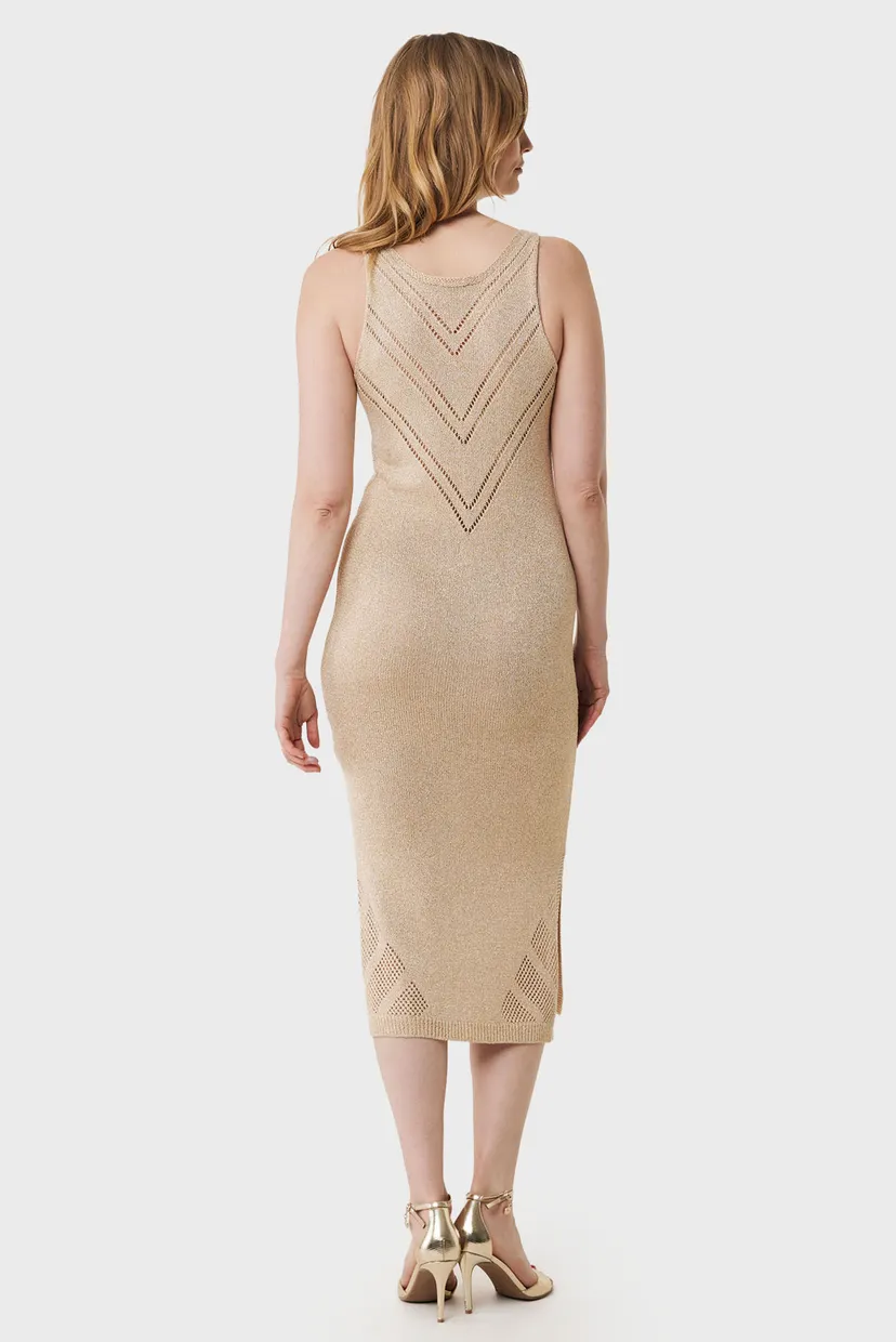 Женское бежевое платье Sleeveless v-neck knit dress 3