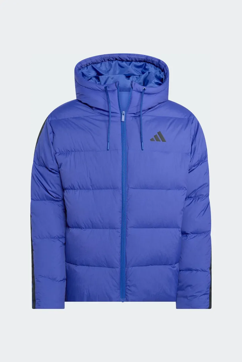Мужской синий пуховик Essentials Climawarm 3-Stripes Puffer Hooded 6