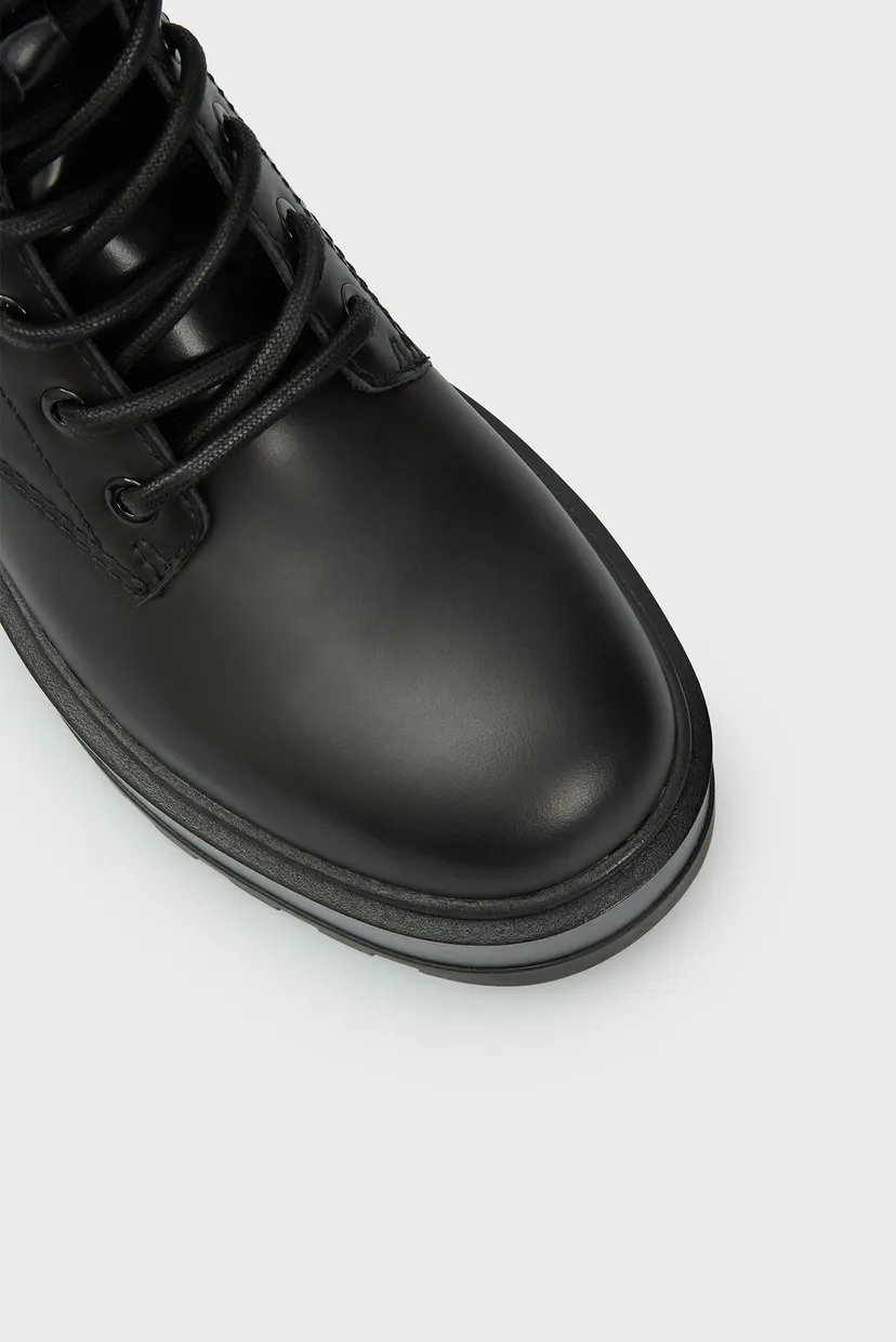 Женские черные кожаные ботинки FLATFORM HIGH LACE UP 4