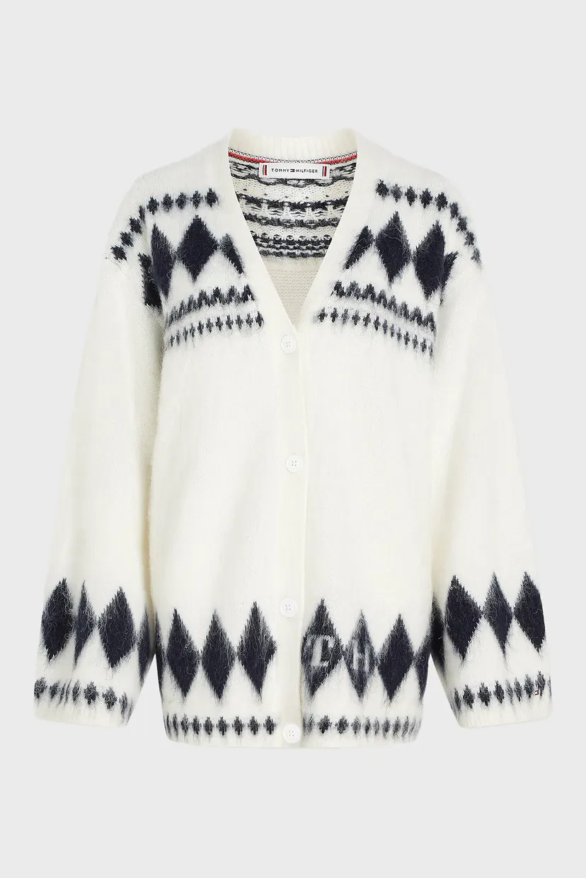 Женский белый кардиган FAIRISLE OVERSIZED V-NK CARDI 6