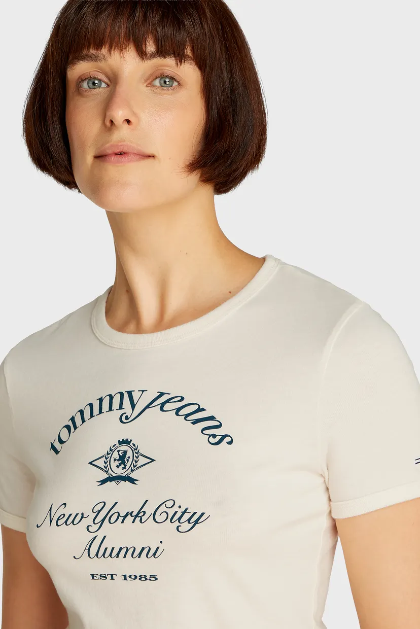 Жіноча біла футболка TJW SLIM CREST NYC RINGER 4