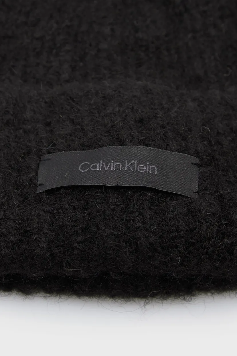 Женская черная шерстяная шапка SATIN LABEL WOOL-BLEND BEANIE 4