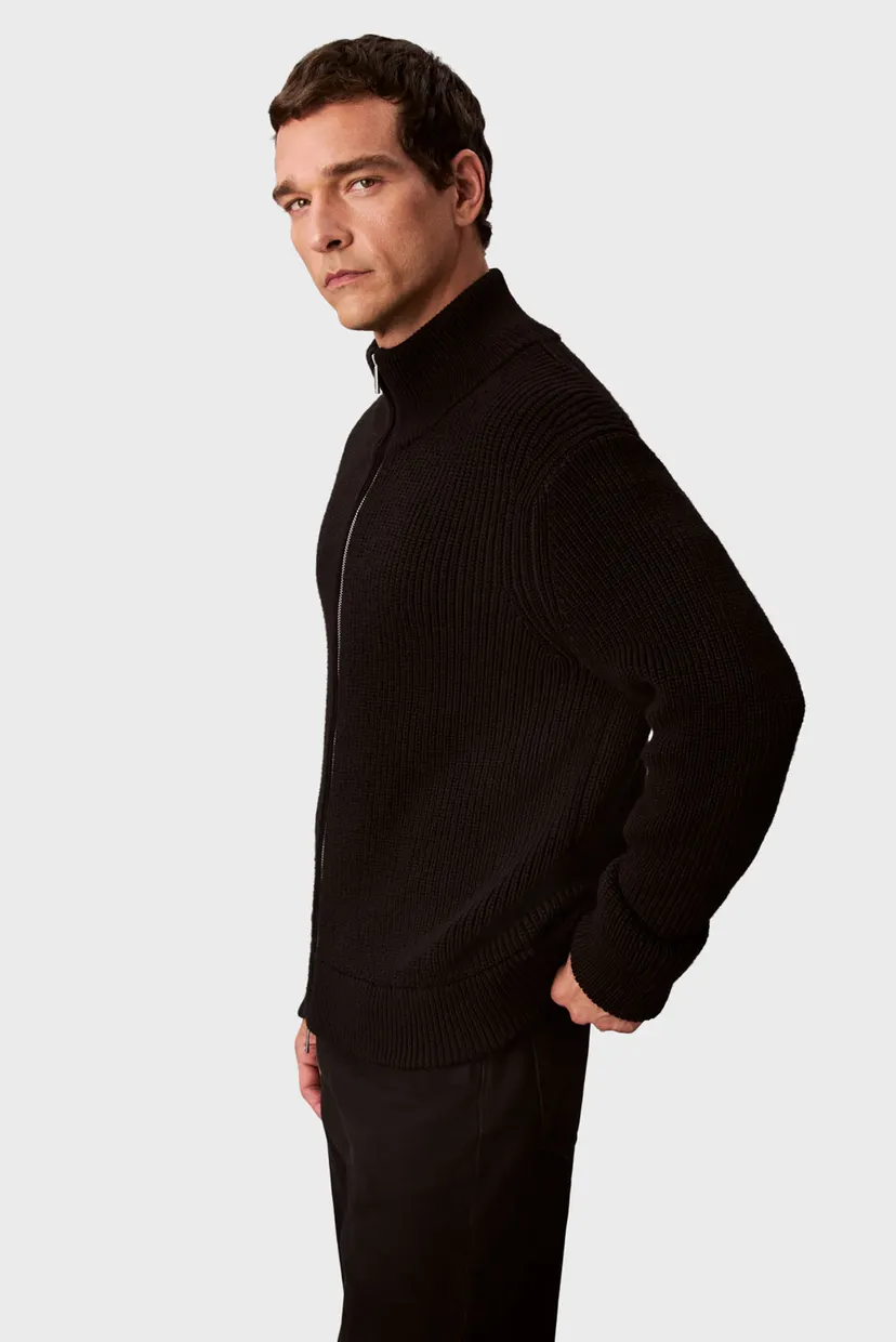 Мужской черный шерстяной кардиган TEXTURE STITCH 4