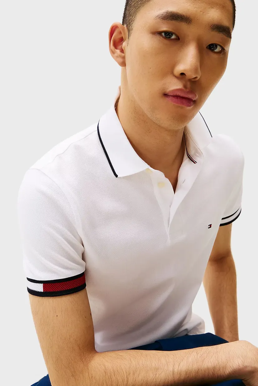 Чоловіче біле поло FLAG CUFF SLIM FIT 4