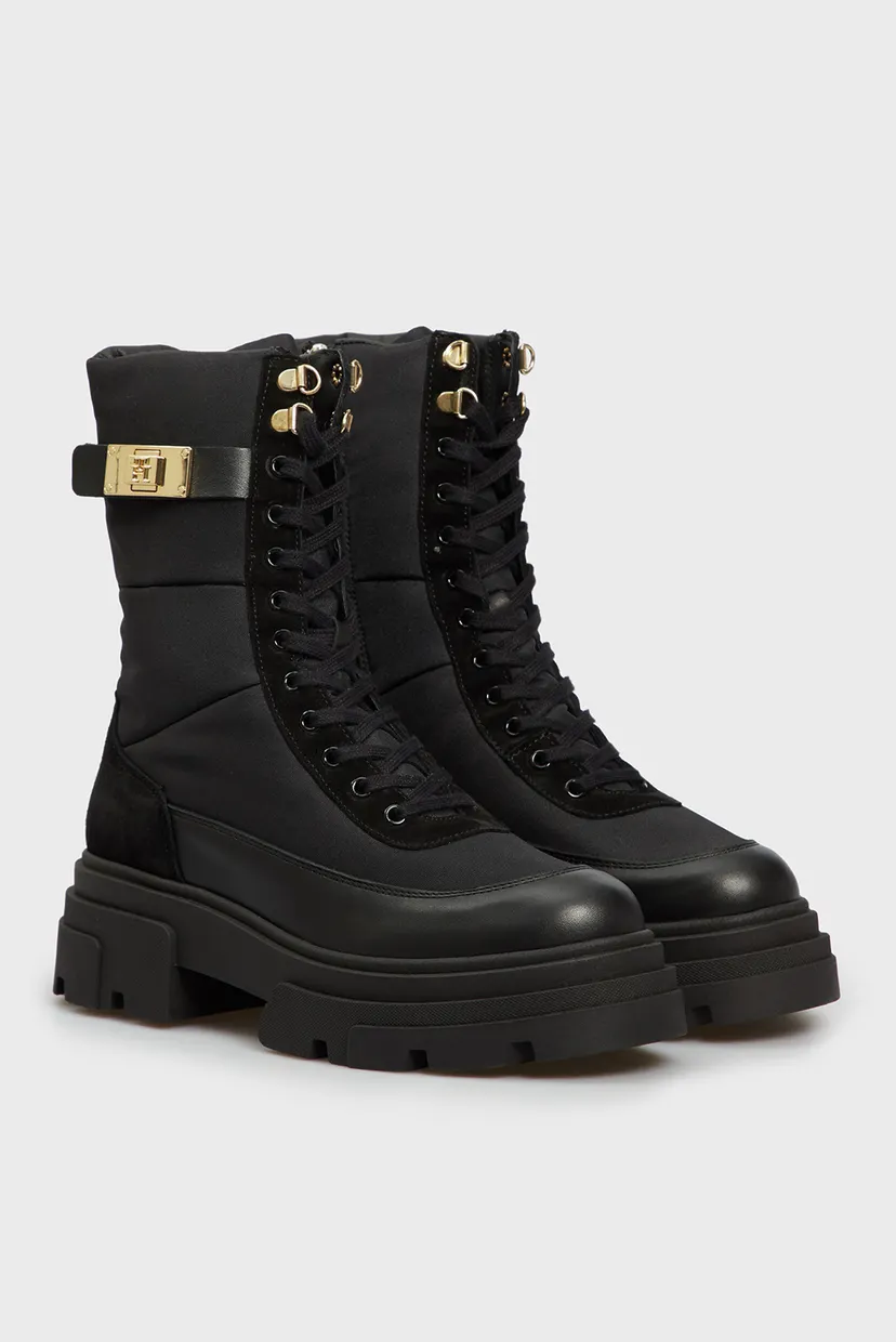 Жіночі чорні черевики BIKER LEATHER MIX LACE-UP 3