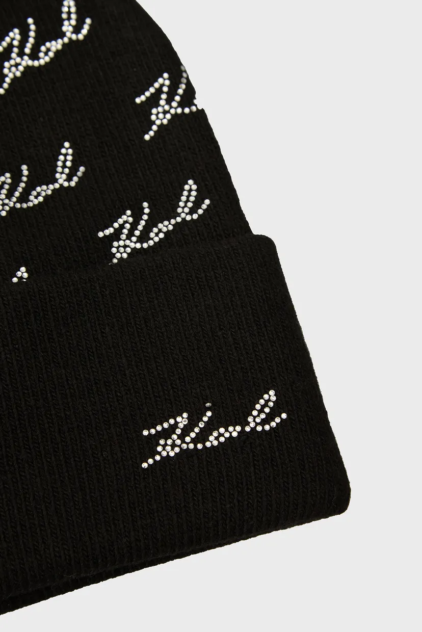 Женская черная шапка K SIGNATURE RHNSTN AOP BEANIE 4