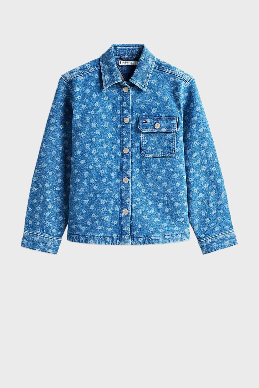 Детская голубая джинсовая рубашка с узором OVERSHIRT FLOWER 5