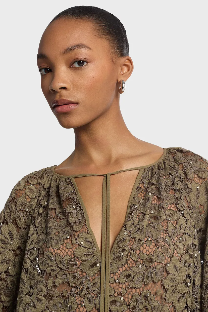 Жіноча оливкова сукня LACE V NECK 3