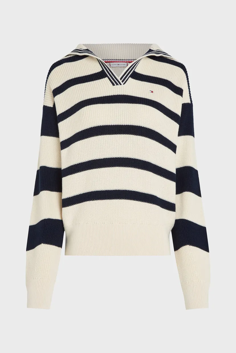 Жіночий пуловер у смужку CO CARDI STITCH OPEN POLO SWT LS 5