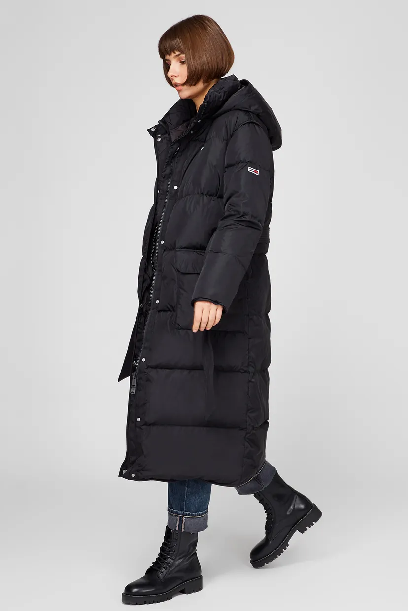 Женский черный пуховик TJW LONGLINE BELTED 3