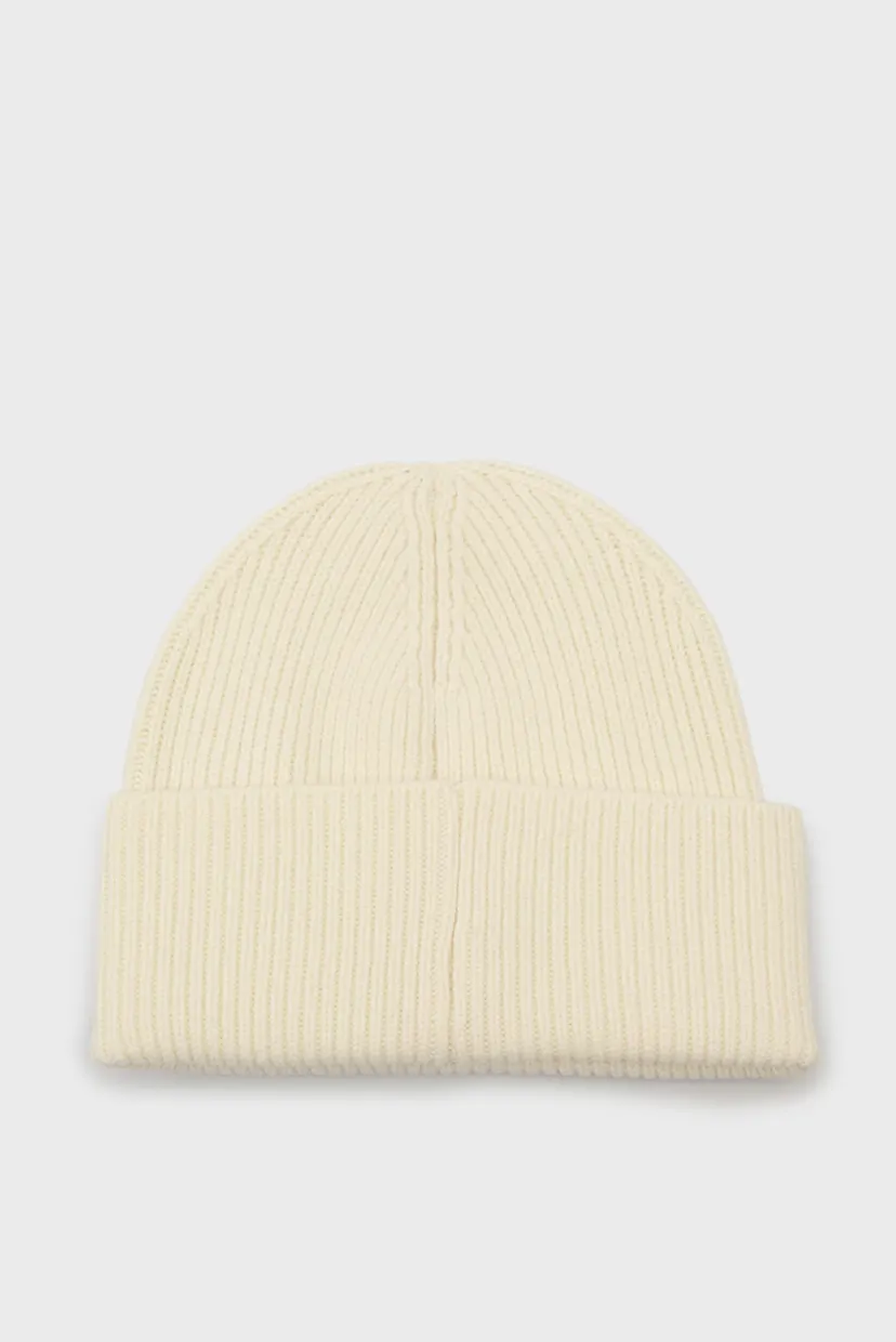 Женская белая шерстяная шапка WOOL RIBBED BEANIE 3
