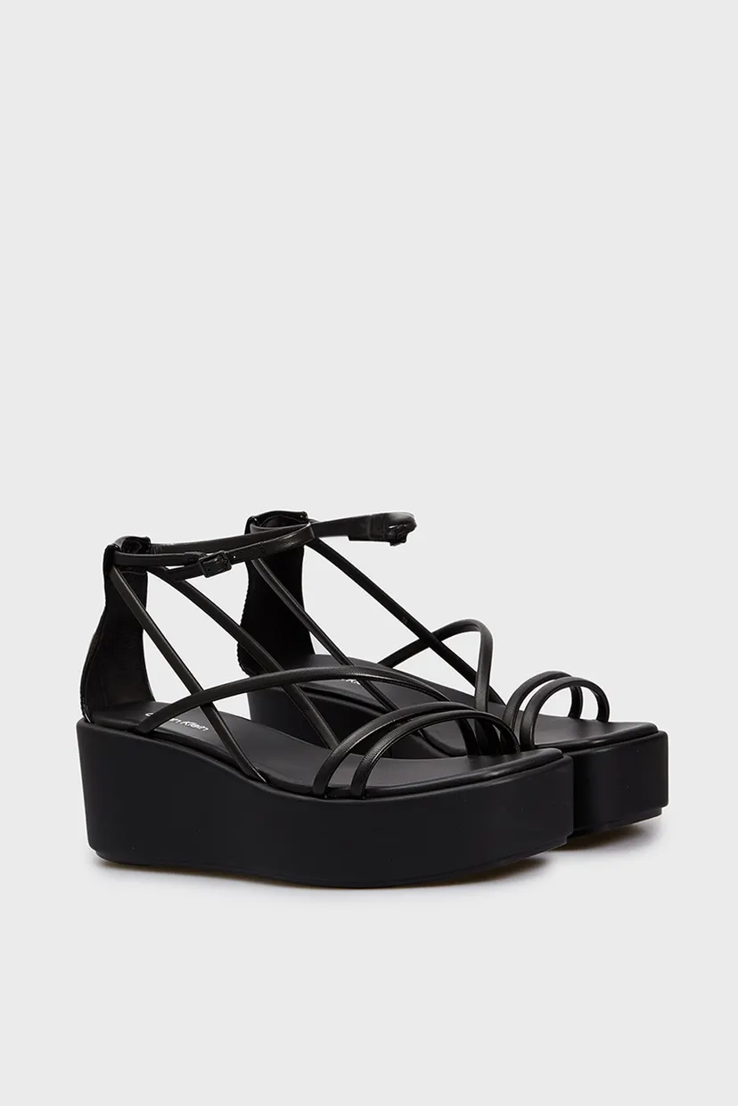 Женские черные кожаные босоножки WEDGE SANDAL 30  LTH 3