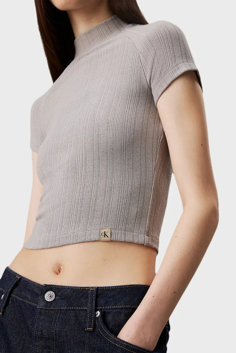 Женский серый топ WARM TEXTURE RIB MOCKNECK TOP 4