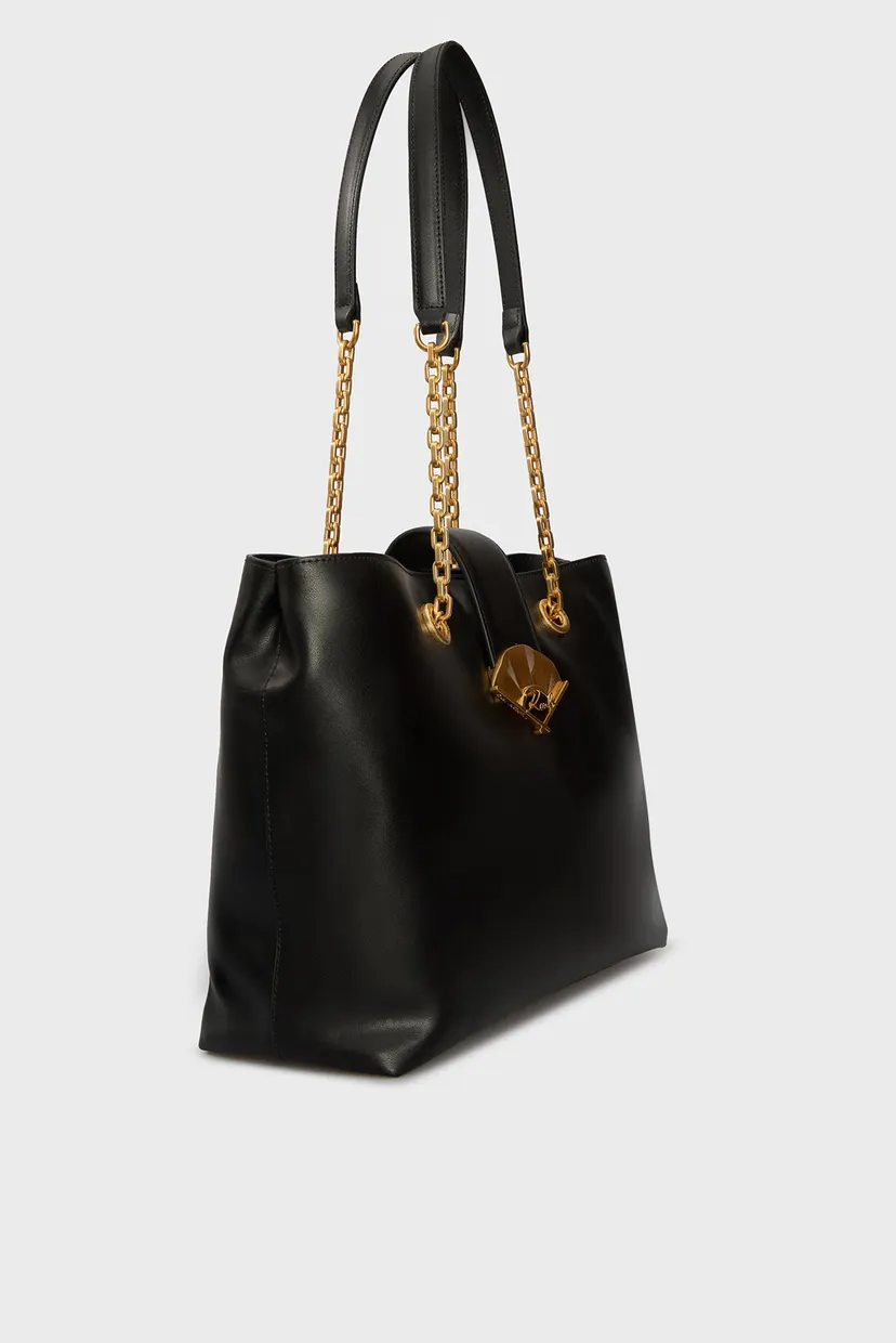 Жіноча чорна шкіряна сумка k signature fan lg tote 3