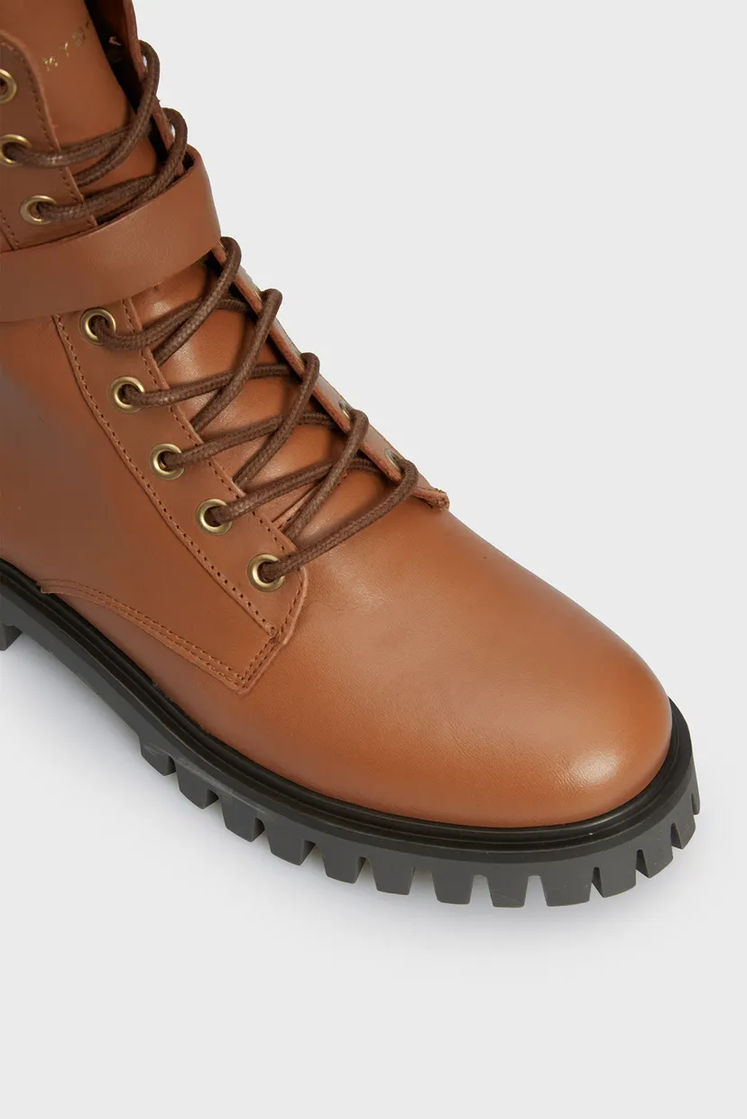 Жіночі коричневі шкіряні черевики BUCKLE LACE UP BOOT 5