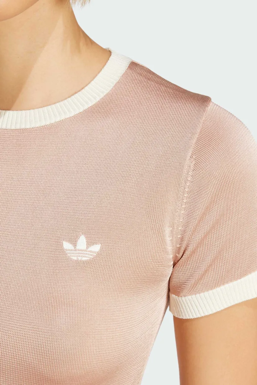 Жіноча бежева футболка Knitted 3-Stripes Short 4