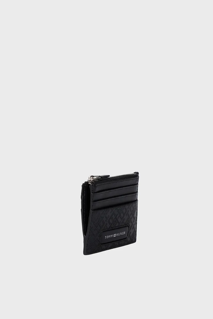 Мужской черный кожаный кардхолдер с узором TH MONOGRAM CC & ZIP 3