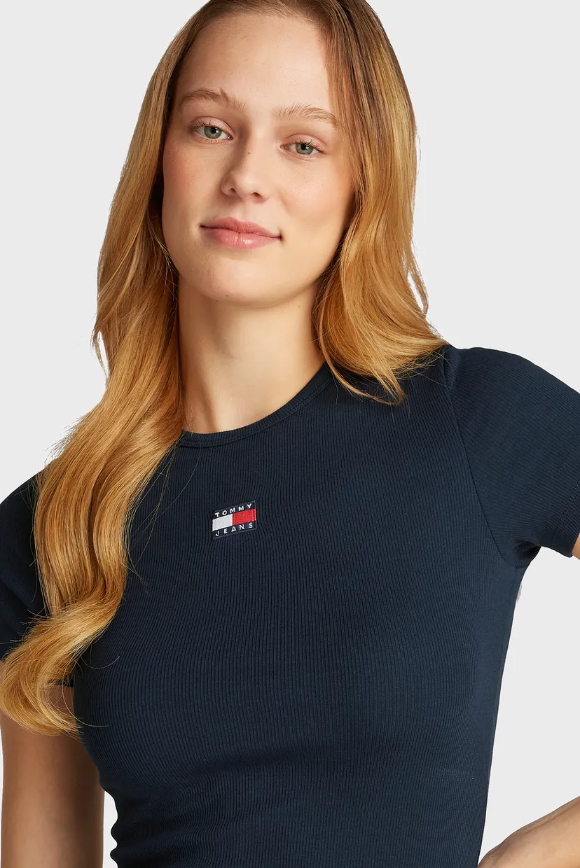 Жіноча темно-синя футболка TJW SLIM BADGE RIB TEE 4