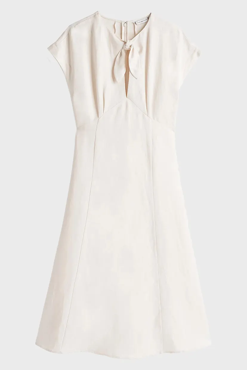 Жіноча біла сукня LINEN VIS KNOT TIE S/S DRESS 5