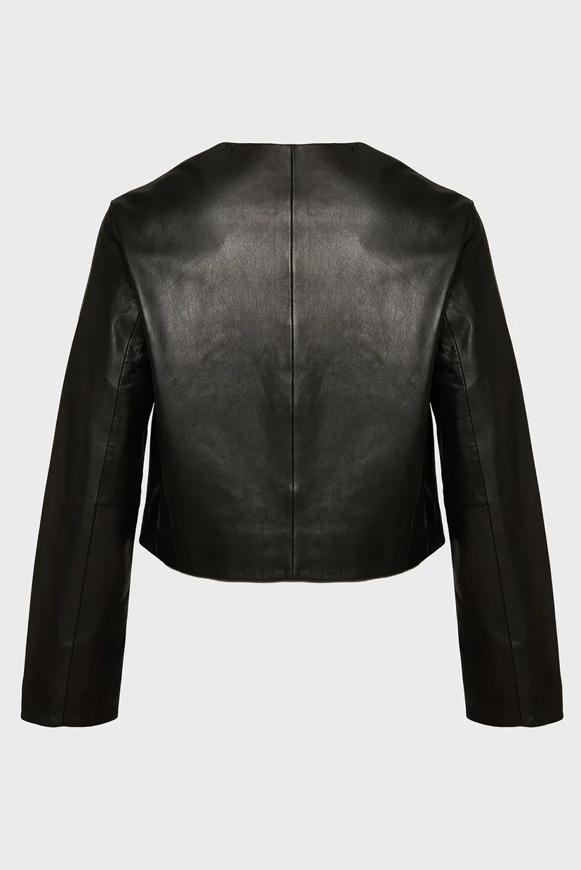 Жіноча чорна шкіряна куртка CROP LEATHER JACKET 7