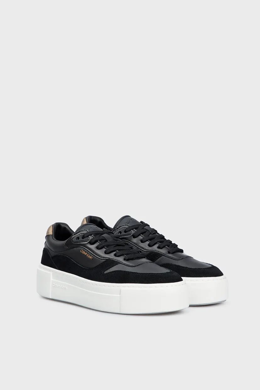 Женские черные кожаные сникерсы CUPSOLE LACE UP 3