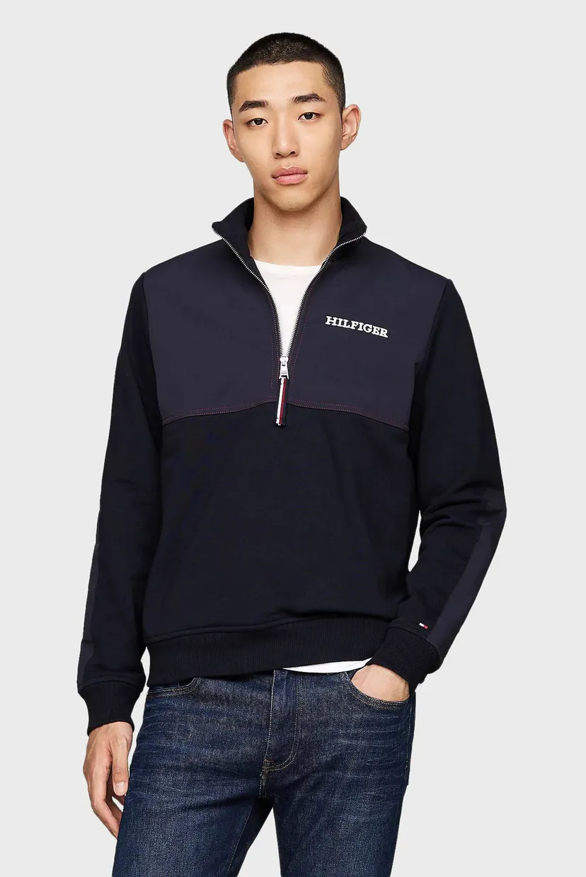 Мужская темно-синяя спортивная кофта MONOTYPE MIX MEDIA HALF ZIP 1