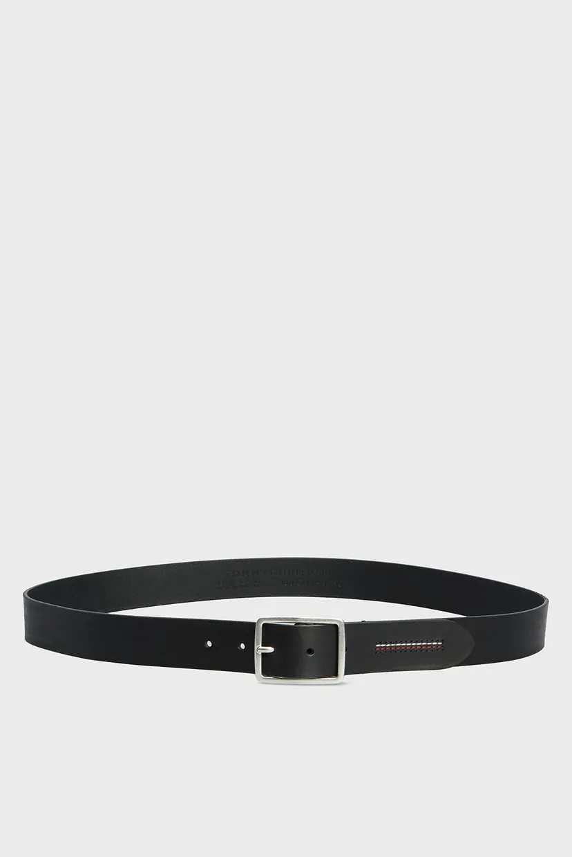 Чоловічий чорний шкіряний ремінь TH MONOTYPE JEANS BUCKLE 3.5 1