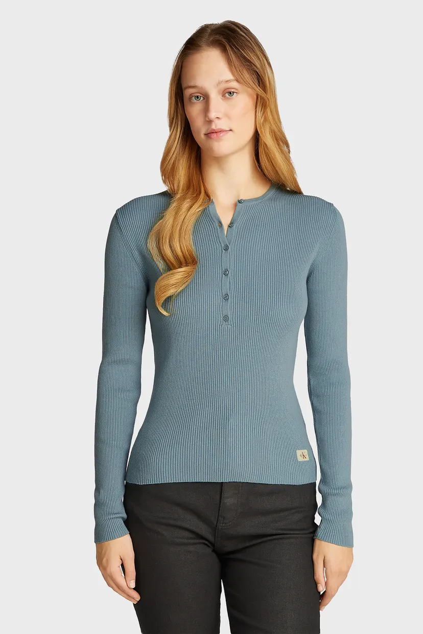 Женский голубой джемпер WOVEN LABEL HENLEY SWEATER 4