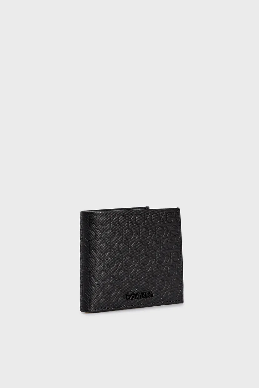 Мужской черный кожаный кошелек с узором CK MUST MONO BIFOLD 6CC W BILL 3