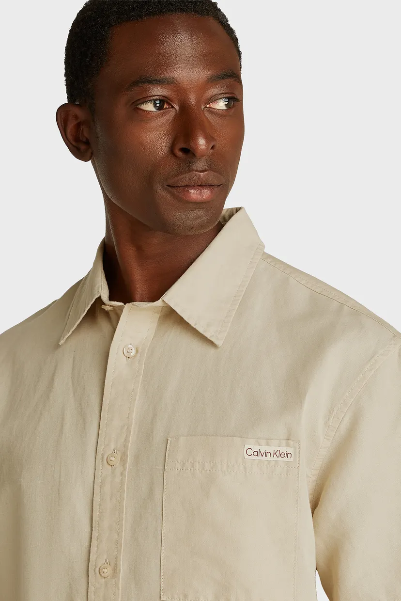 Чоловіча бежева лляна сорочка LINEN COTTON S/S SHIRT 5