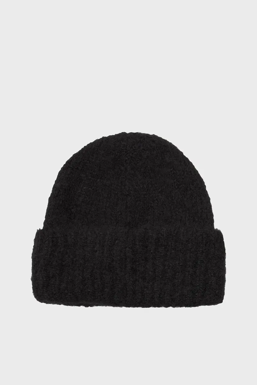 Женская черная шерстяная шапка SATIN LABEL WOOL-BLEND BEANIE 3