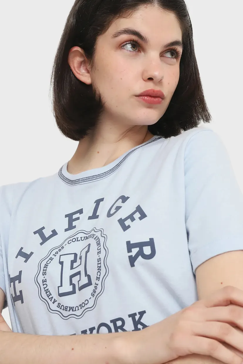 Жіноча блакитна футболка REG VARSITY HILFIGER 4