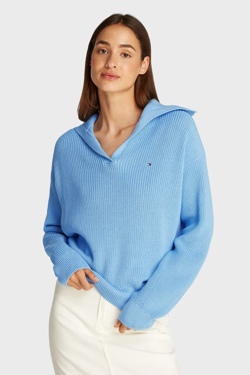 Женский голубой пуловер CO CARDI STITCH OPEN POLO SWT LS Tommy