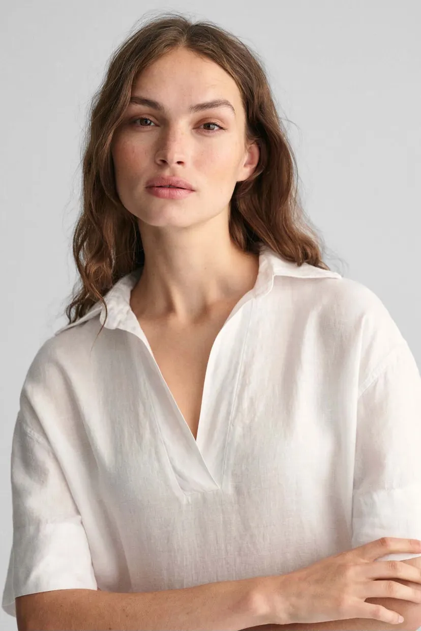 Женское белое льняное платье REL SS LINEN CAFTAN 4