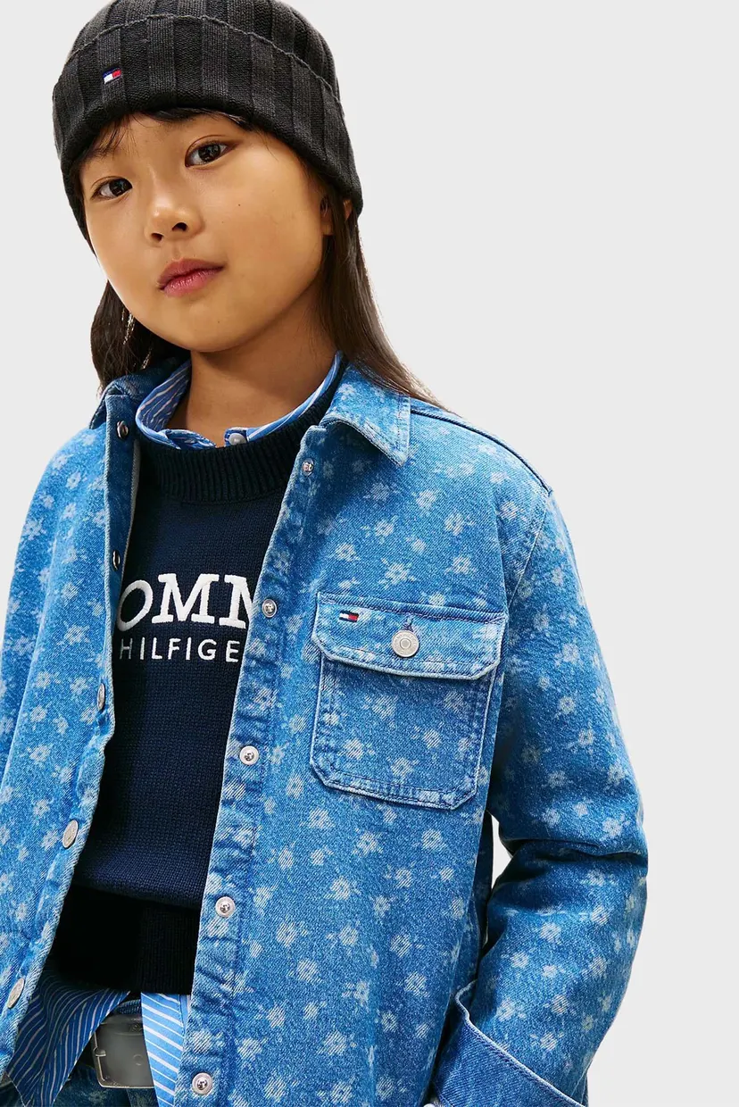 Детская голубая джинсовая рубашка с узором OVERSHIRT FLOWER 4