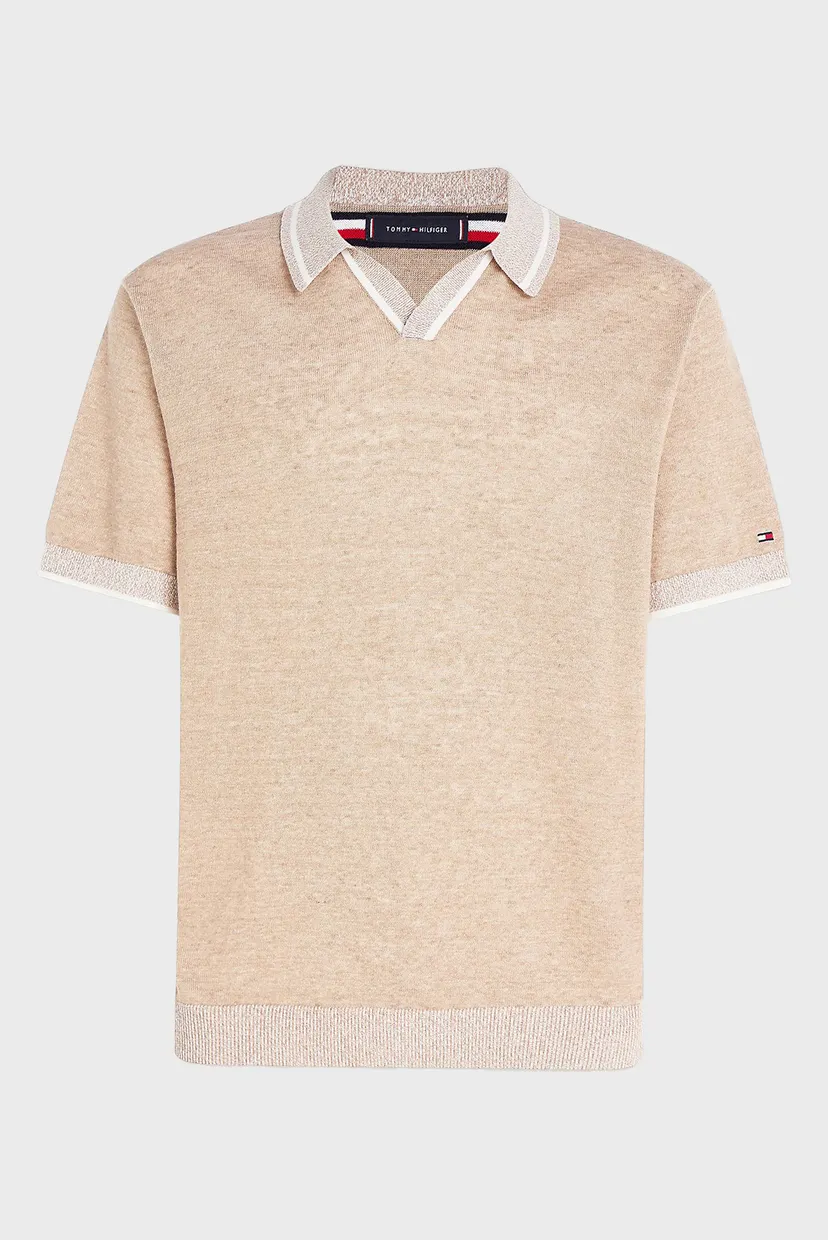 Мужское бежевое льняное поло LINEN BLEND REVERE S/S 5