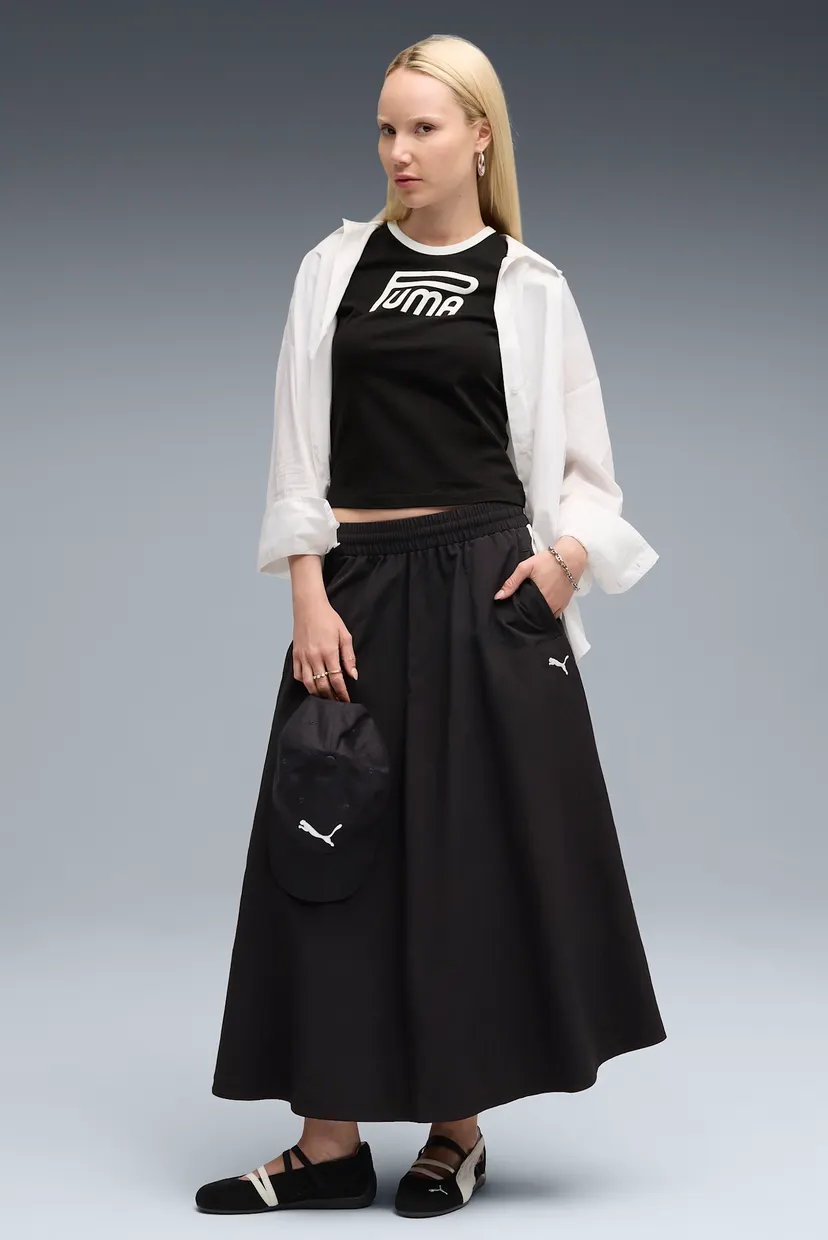ドデカ　レディース　BLK M Женская черная юбка T7 Woven Midi Skirt Women PUMA 633438_01 — MD