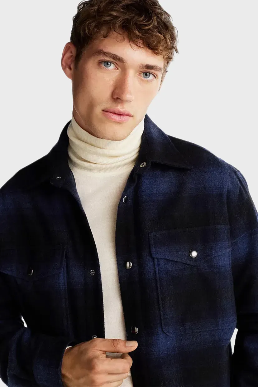 Чоловіча картата вовняна сорочка-пальто BRUSHED CHECK OVERSHIRT 4