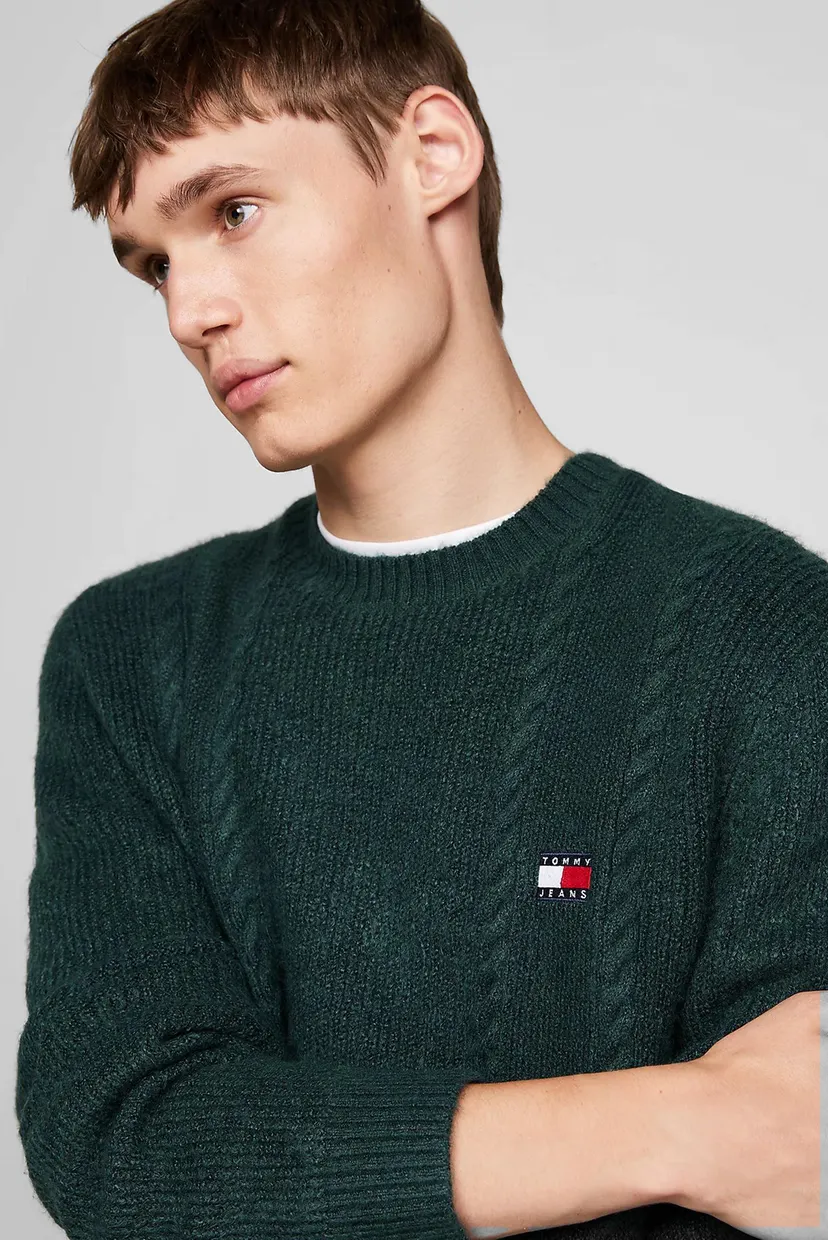 Мужской зеленый джемпер TJM SLIM CABLE KNIT CNECK 4