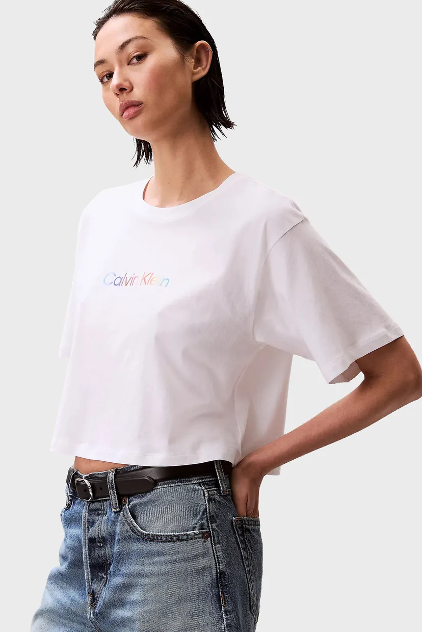 Женская белая футболка COTTON BOXY CROP PRIDE 4