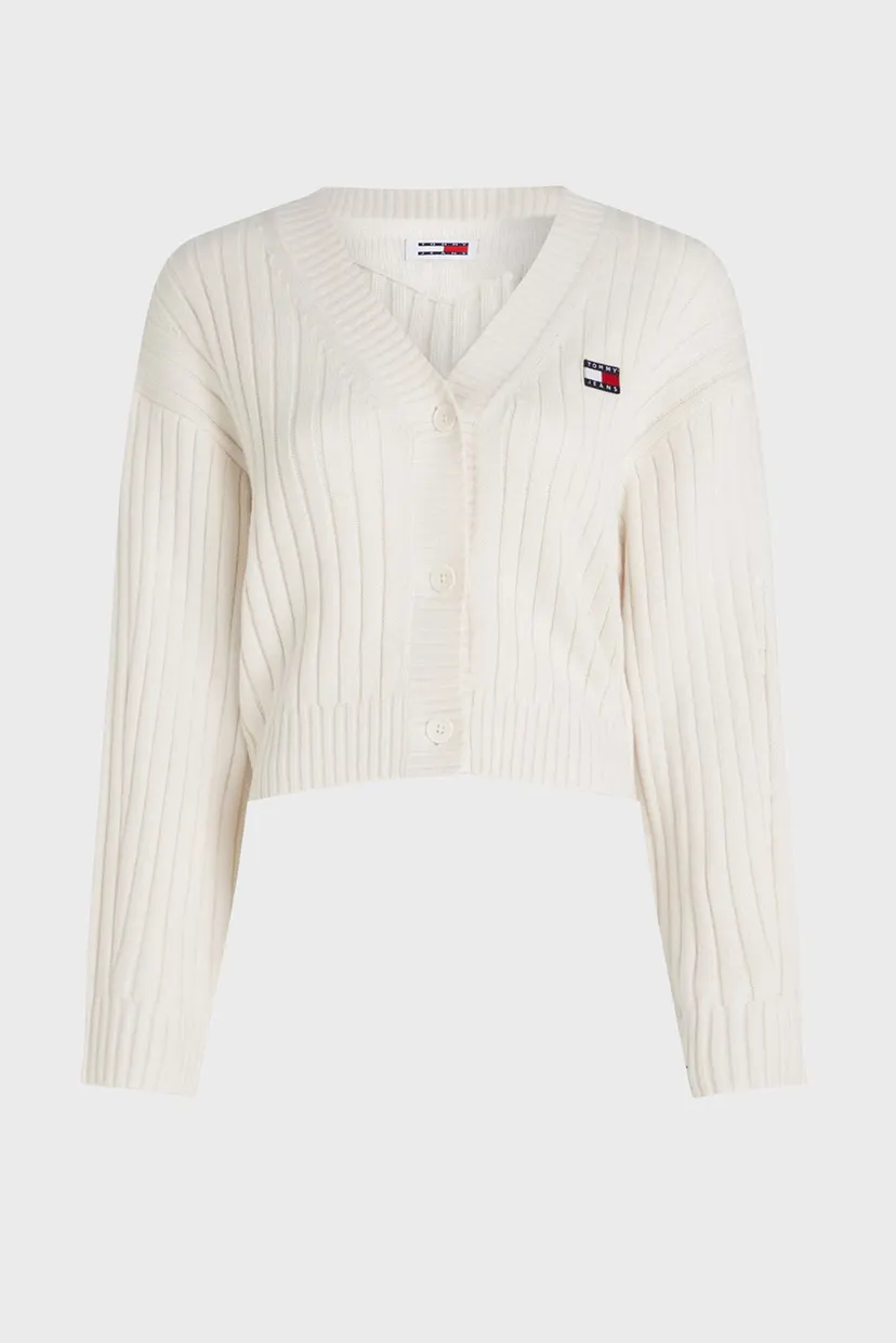 Женский белый кардиган TJW BADGE V-NECK 4