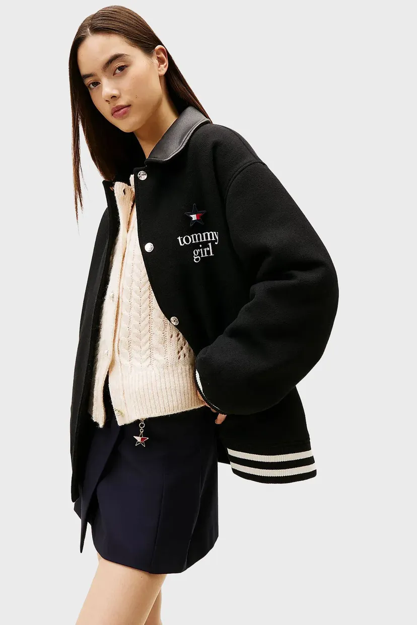 Жіночий чорний вовняний бомбер TOMMY GIRL VARSITY 5