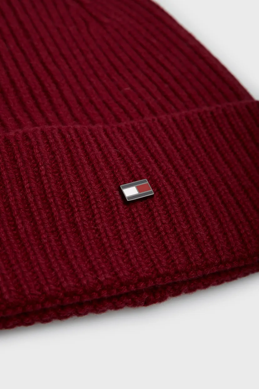 Чоловіча бордова кашемірова шапка TH CASHMERE PLAQUE BEANIE 3