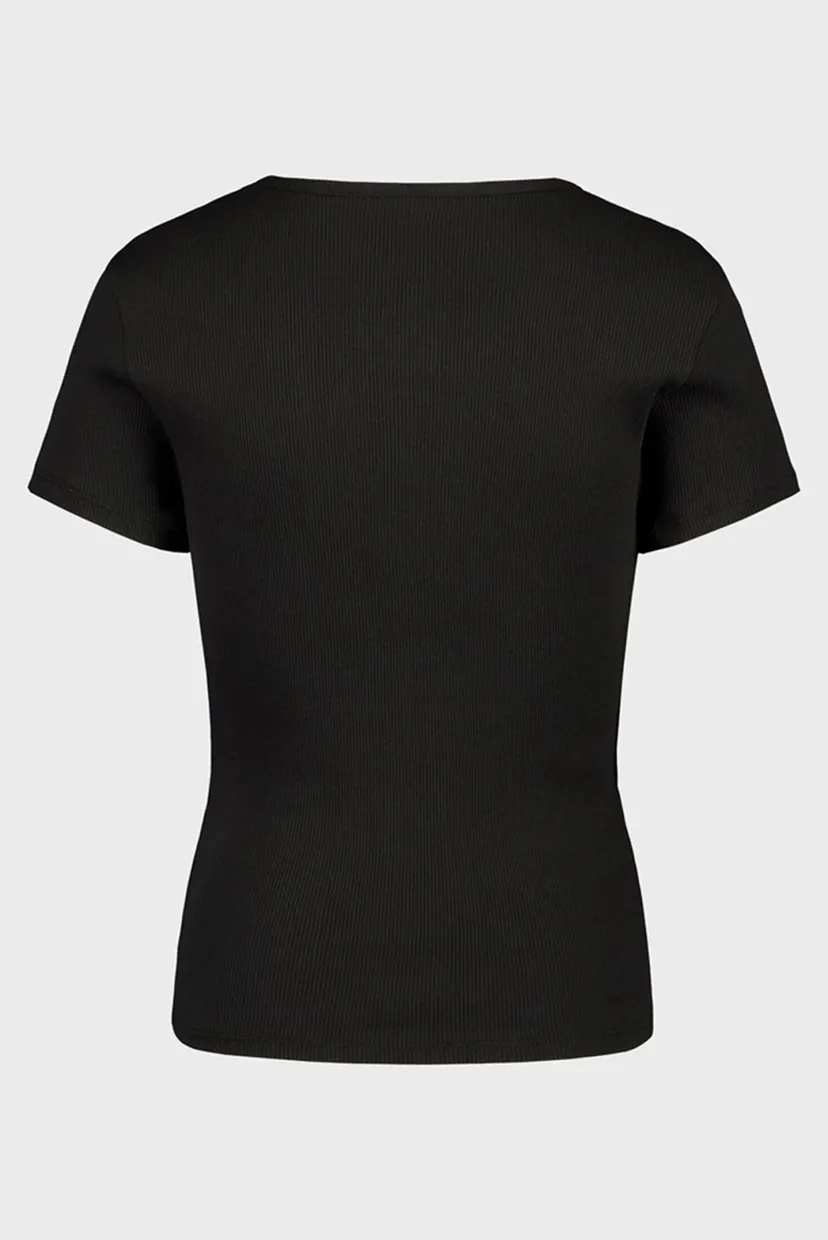Жіноча чорна футболка TJW SLIM BUTTON RIB C-NECK SS 6