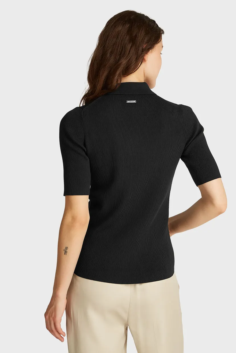 Женское черное поло ICONIC RIB ZIP 3
